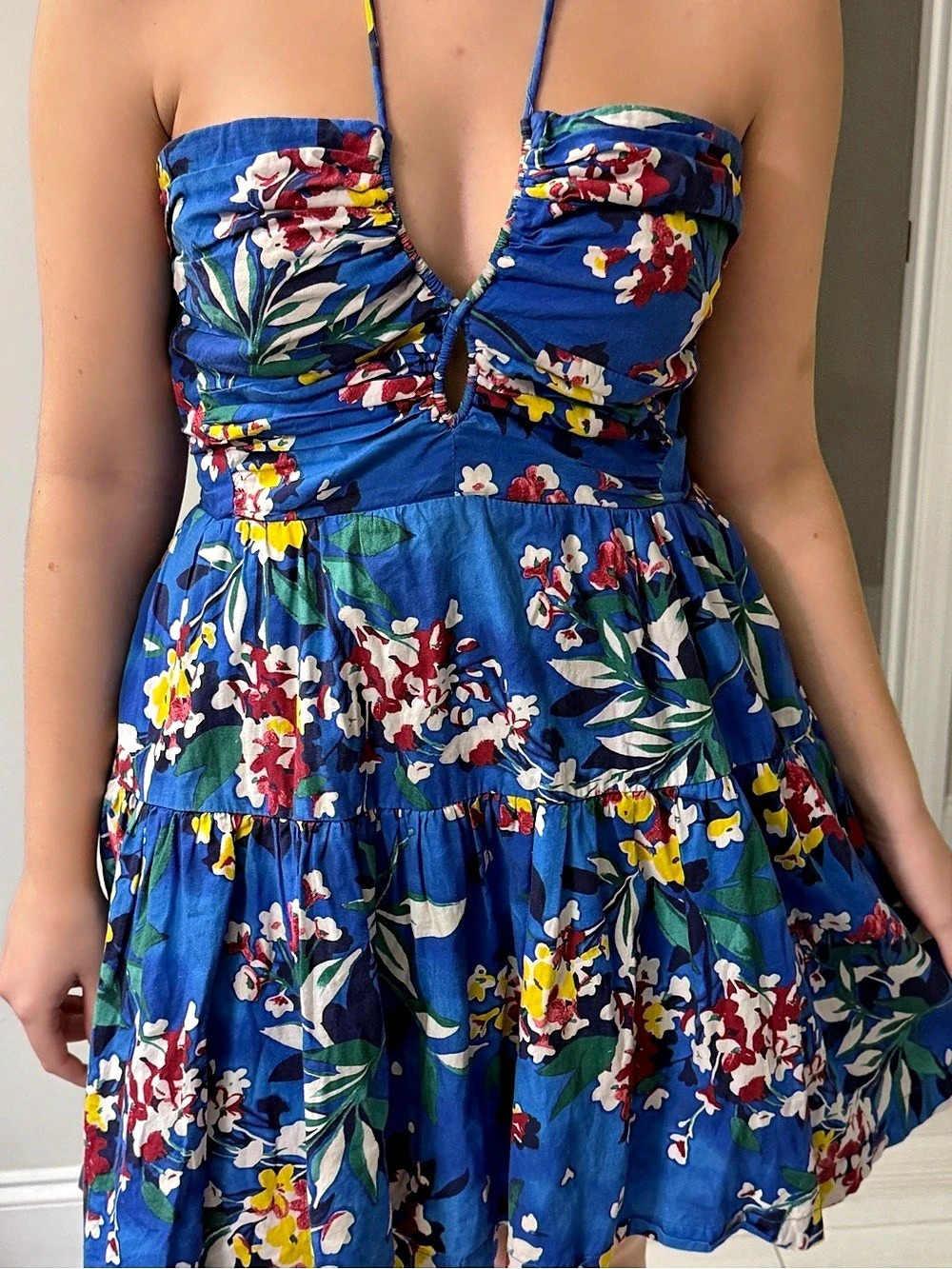 Anthropologie Emily Halter Mini Dress Floral Blue & Multicolor Medium